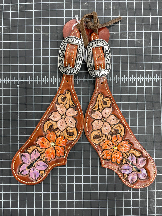 Hand Painted Multi Flower Tear Drop Spur Straps - Ready to Ship